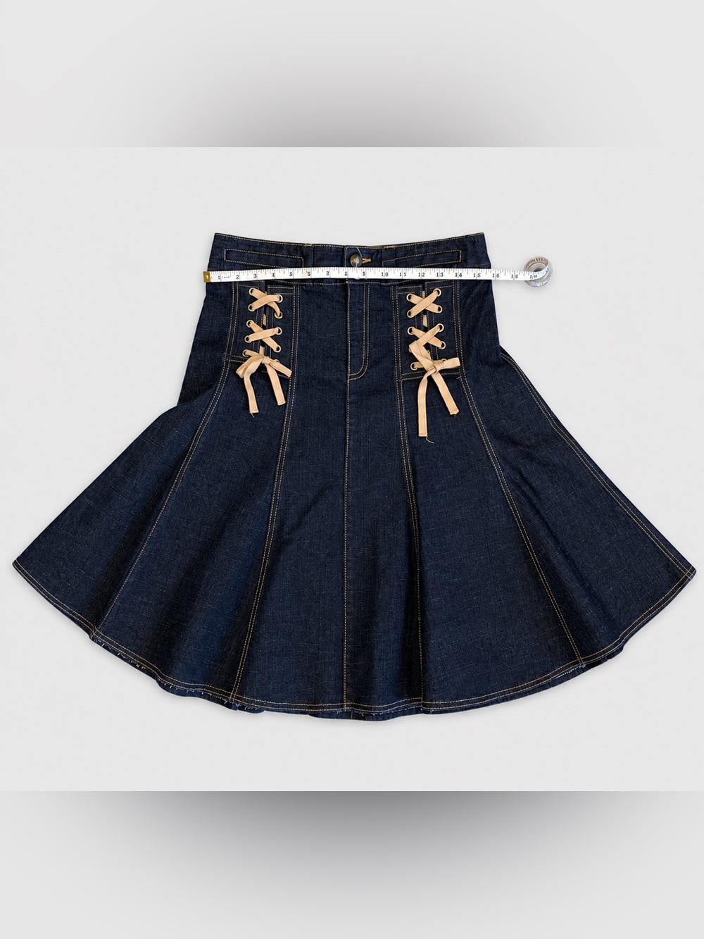 Nanette Lepore Blue Denim Lace-Up Flared Skirt Size 8